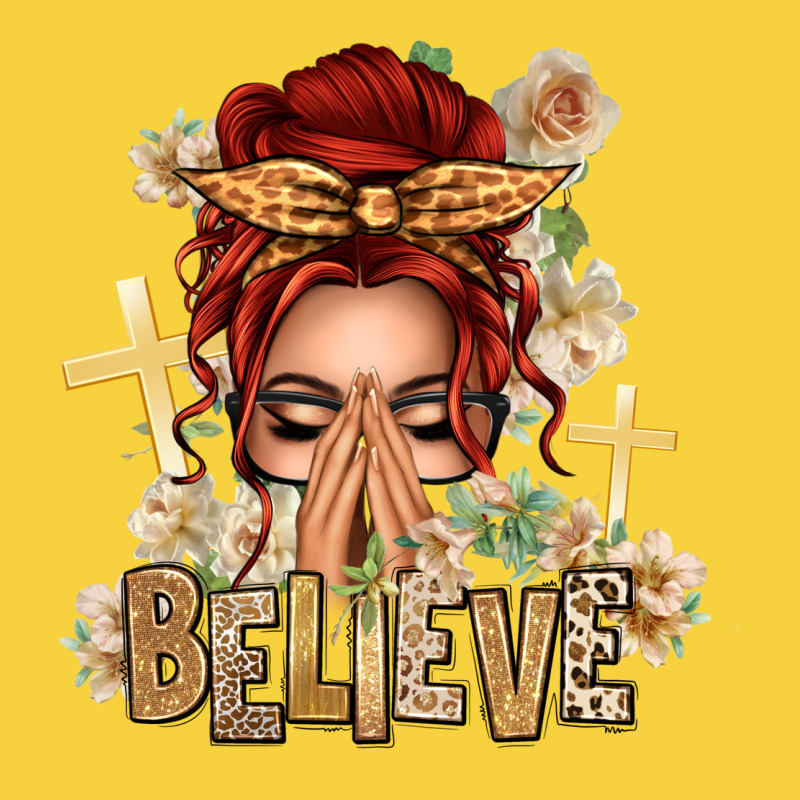 Red Hair Believe Praying Caucasian Messy Bun Premium Sweatshirt by texasbilliewilder | Teevron