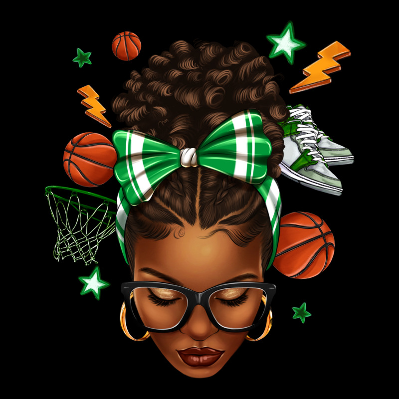 Afro Messy Bun Basketball Green Bow Premium Sweatshirt by texasbilliewilder | Teevron