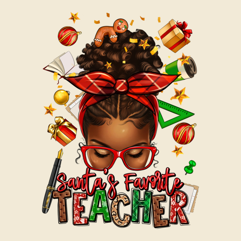 Santa's Favorite Teacher Afro Messy Bun Premium Hoodie by texasbilliewilder | Teevron