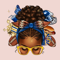Blue And Gold American Football Afro Messy Bun Premium Sweatshirt | Teevron