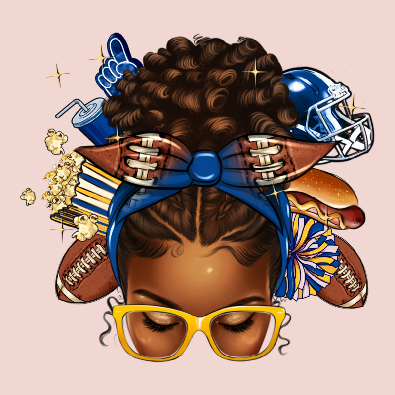 Blue And Gold American Football Afro Messy Bun Premium Sweatshirt by texasbilliewilder | Teevron