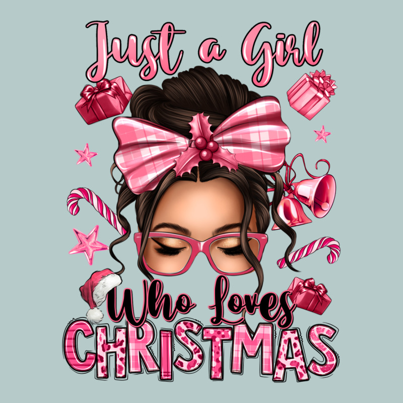 Just A Girl Who Loves Pink Christmas Messy Bun Heavy Core Tee by texasbilliewilder | Teevron