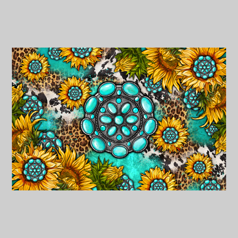 Western Turquoise And Sunflowers Skinny Metal Can Holder Premium Tee by HRA Design Shop | Teevron