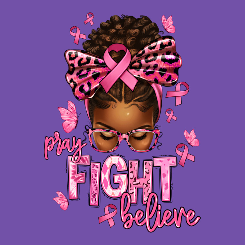Pray Fight Believe Breast Cancer Afro Messy Premium Sweatshirt by texasbilliewilder | Teevron
