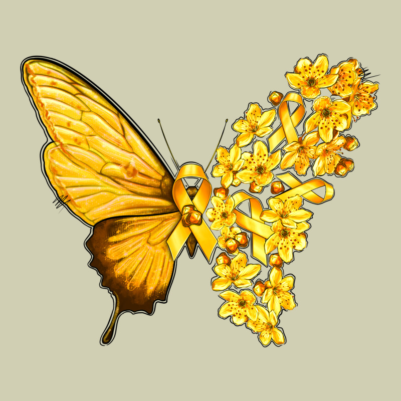 Flowers And Childhood Cancer Ribbon Butterfly Heavy Core Tee by texasbilliewilder | Teevron