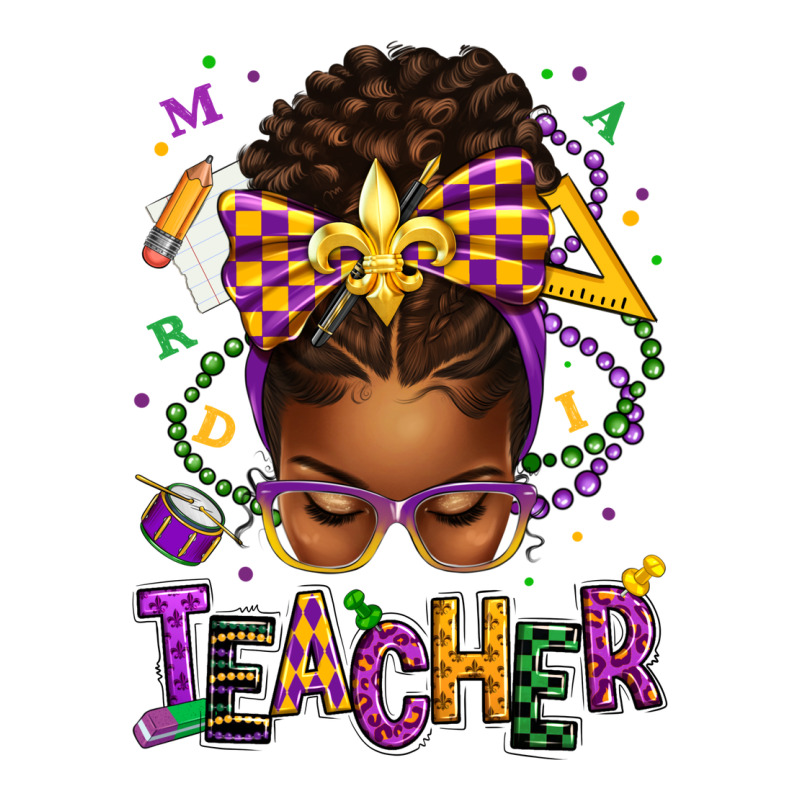 Mardi Gras Teacher Afro Messy Bun Premium Sweatshirt by texasbilliewilder | Teevron