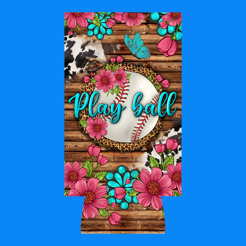 Play Ball Baseball With Pink Flowers 12 Oz Slim Can Cooler Zipper Hoodie by BundleAndBundleShop | Teevron