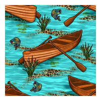 Lake Canoe And Fish With Reeds And Leopard Seamless Pattern Bbs | Teevron