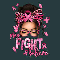 Pray Fight Believe Breast Cancer Afro Messy Bun Premium Hoodie | Teevron