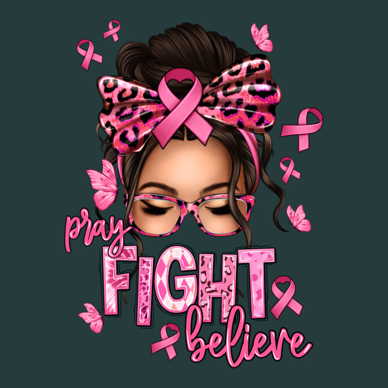 Pray Fight Believe Breast Cancer Afro Messy Bun Premium Hoodie by texasbilliewilder | Teevron