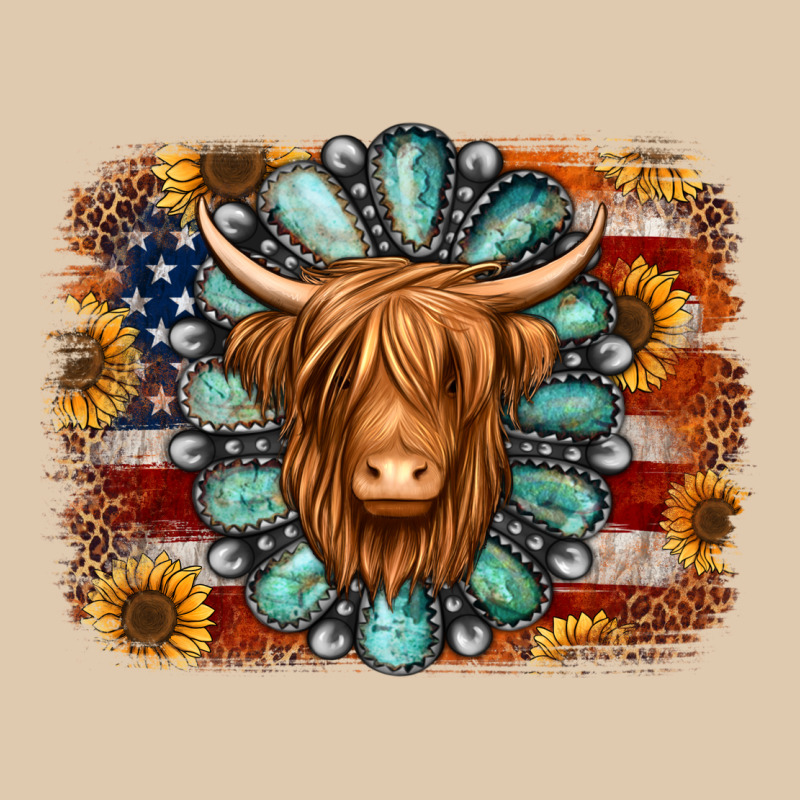American Flag Sunflowers Highland Cow Turquoise Background Heavyweight Sweatshirt by Jasminsmagicworld | Teevron