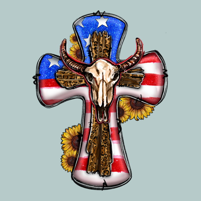 American Flag Cross Cow Skull Sunflowers Heavy Core Tee by RanaPortraitStore | Teevron