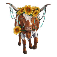 longhorn cow with sunflowers | Teevron