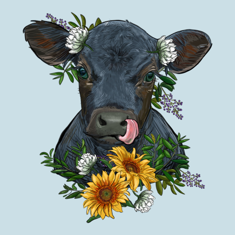 Baby Cow Black Angus Calf With Flowers Ladies Tee by RanaPortraitStore | Teevron