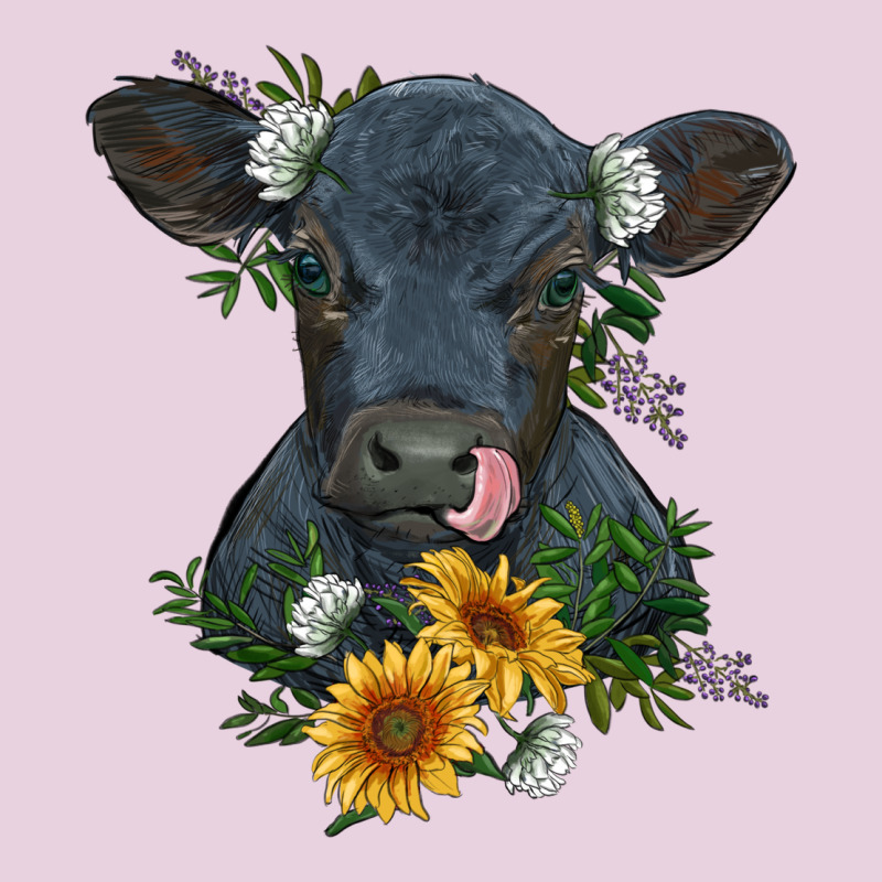 Baby Cow Black Angus Calf With Flowers Ladies Tee by RanaPortraitStore | Teevron