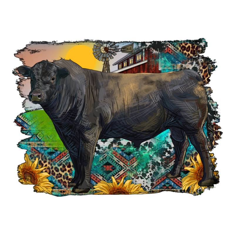 Black Angus Bull With Aztec And Farm Background Ladies Tee by RanaPortraitStore | Teevron