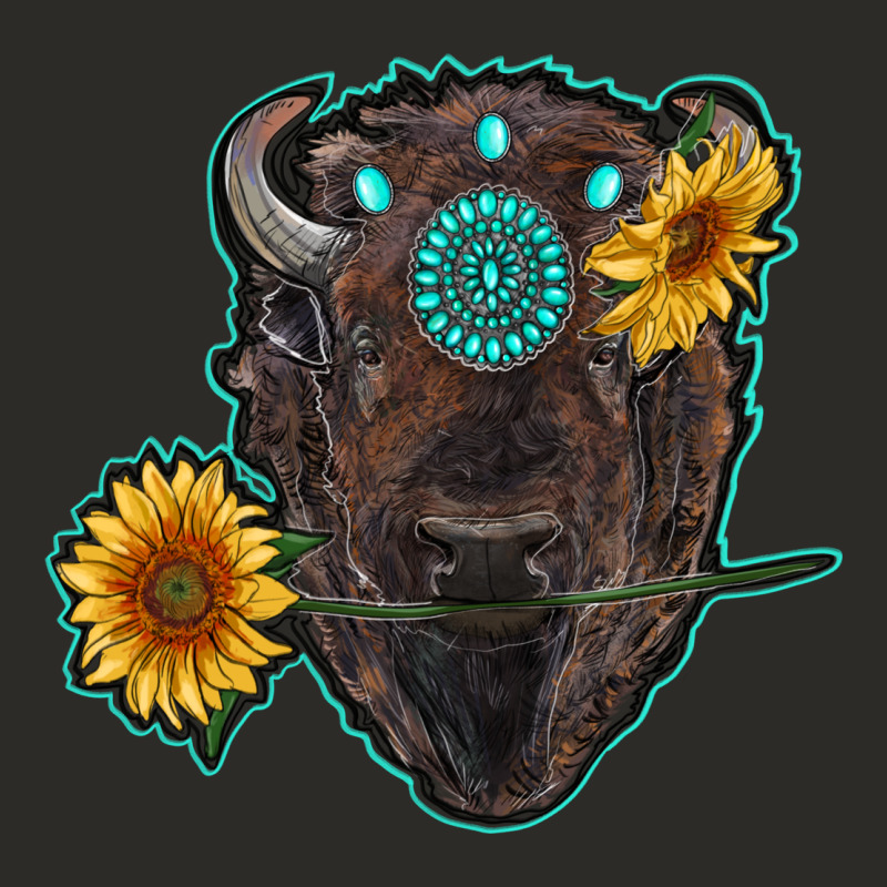 Bison Head With Sunflowers And Gemstone Heavy Core Tee by RanaPortraitStore | Teevron