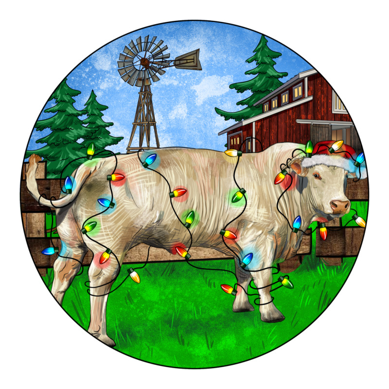 Christmas Charolais Bull And Barnyard Ladies Tee by RanaPortraitStore | Teevron