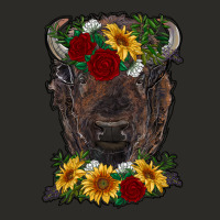 Bison Face With Flowers Heavy Core Tee | Teevron