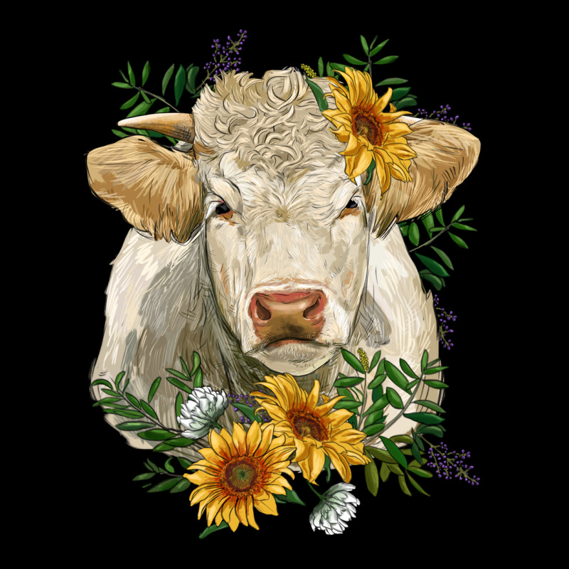 Charolais Cattle With Sunflowers Ladies Tee by RanaPortraitStore | Teevron