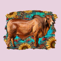 Brahman Bull With Aztec Sunflower And Leopard Background Ladies Tee | Teevron