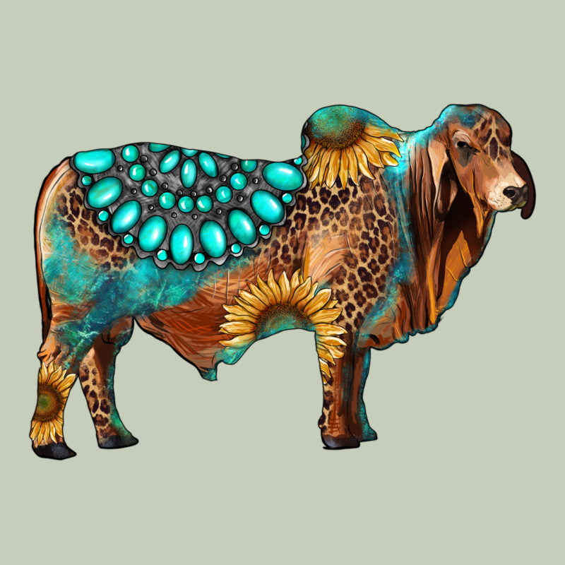 Brahman Bull Gemstone Turquoise And Sunflower Ladies Tee by RanaPortraitStore | Teevron