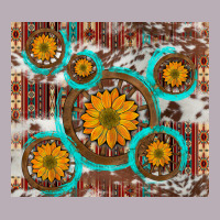 Sunflowers And Western Old Wheel Aztec Cowhide Background Vintage Tee | Teevron