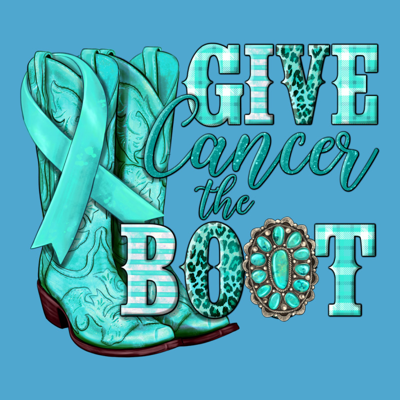 Give Cancer The Boot Ovarian Cancer Teal Ribbon Premium Hoodie by NancyCooperArtShop | Teevron