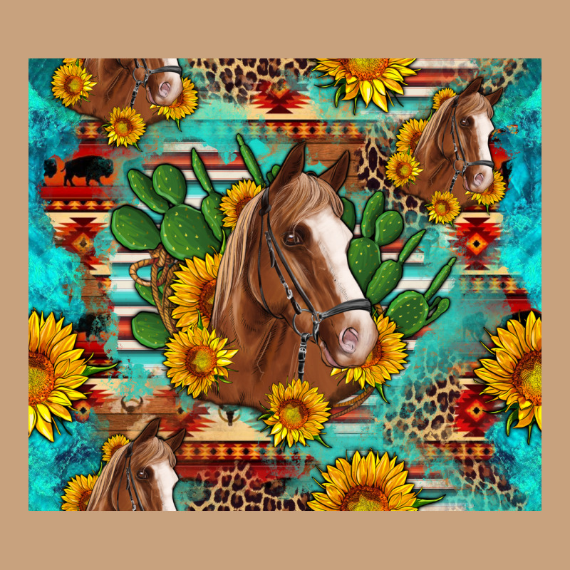 Sunflowers And Cactus Horses Turquoise Aztec Leopard Background Vintage Tee by Artiststas | Teevron
