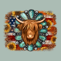 American Flag Sunflowers Highland Cow Turquoise Background Classic Tee | Teevron