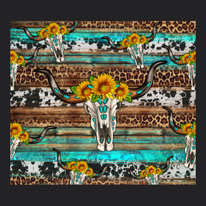 Longhorn Bull Skull Cowhide Leopard Turquoise Vintage Tee by Artiststas | Teevron