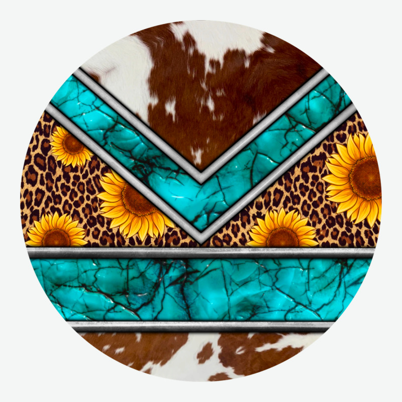 Turquoise Cowhide Leopard Sunflowers Round Urban Heavy Tee by Artiststas | Teevron