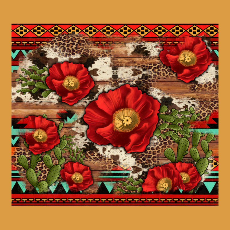 Red Flower And Cactus With Cowhide And Aztec Urban Heavy Tee by Artiststas | Teevron