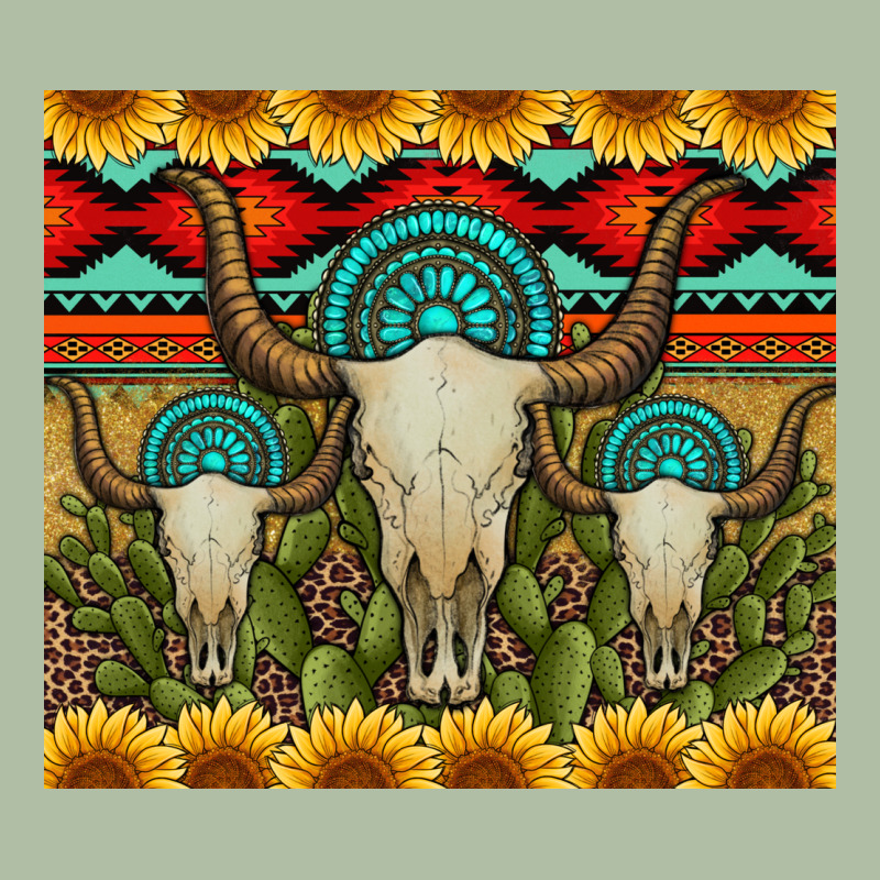 Bull Skulls Gemstones And Cactus With Leopard And Aztec Urban Heavy Tee by Artiststas | Teevron
