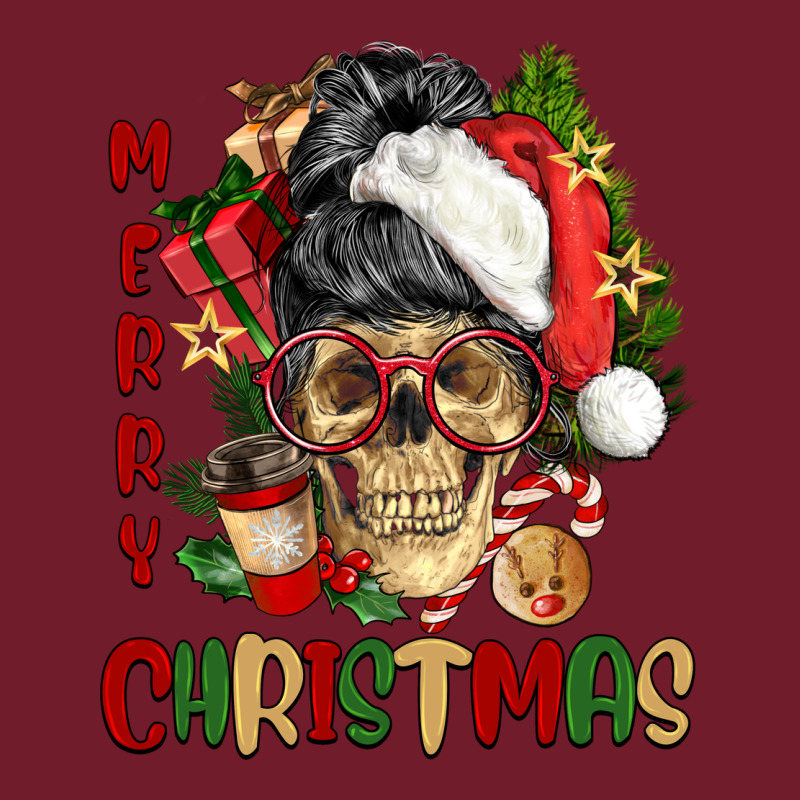 Merry Christmas Skeleton Messy Bun Zipper Hoodie by NancyCooperArtShop | Teevron