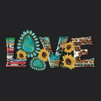 Western Gemstone Sunflowers Serape Leopard Turquoise Love Vintage Tee | Teevron