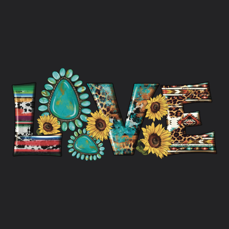 Western Gemstone Sunflowers Serape Leopard Turquoise Love Vintage Tee by Artiststas | Teevron