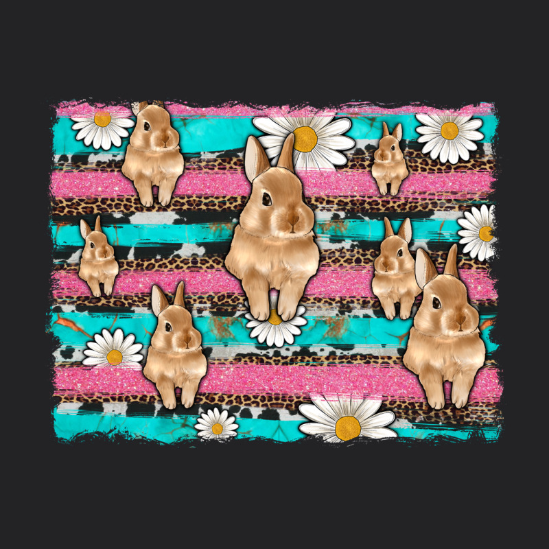 Easter Bunny With Daisy And Turquoise Cowhide Leopard  Background Vintage Tee by Artiststas | Teevron