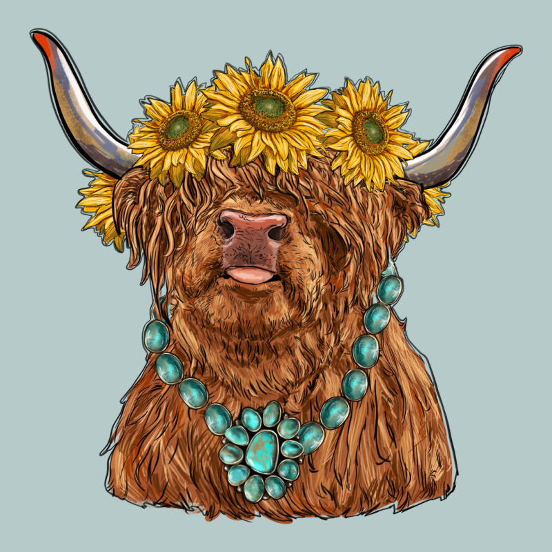 Highland Cow With Sunflower And Gemstone Heavy Core Tee by RanaPortraitStore | Teevron