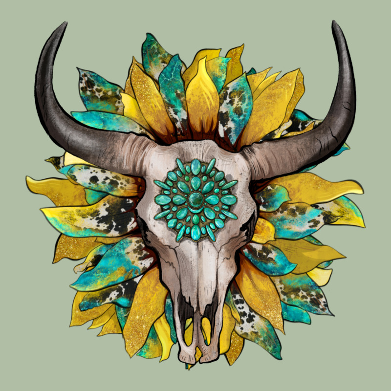 Boho Bullskull With Sunflower And Gemstone Urban Heavy Tee by Artiststas | Teevron