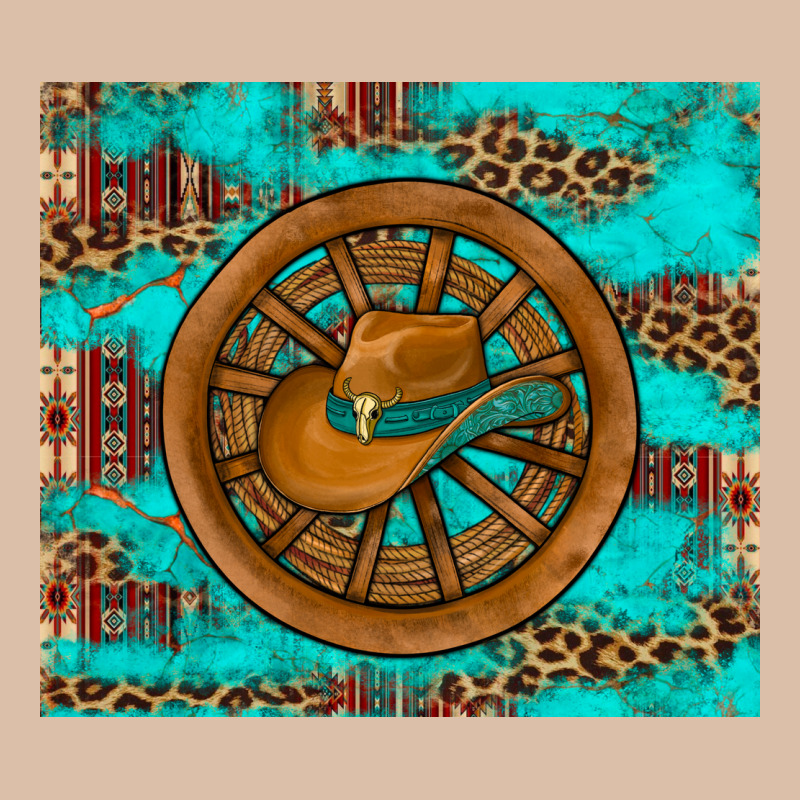 Cowboy Hat Turquoise Aztec Background Old Wheel Urban Heavy Tee by Artiststas | Teevron