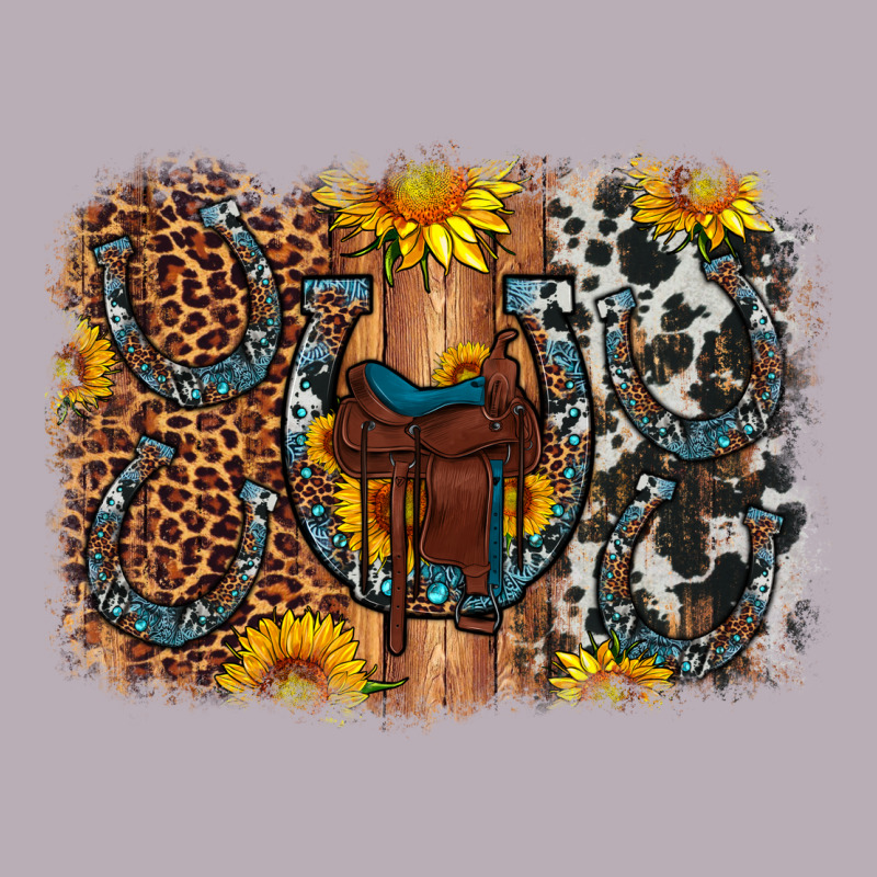 Saddle Sunflower Horseshoe Cowhide Leopard Background Vintage Tee by Artiststas | Teevron