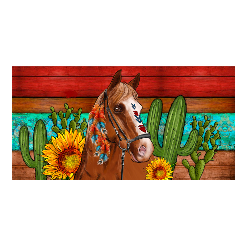 Aztec Horse Cactus And Sunflowers License Plate Template Urban Heavy Tee by Artiststas | Teevron
