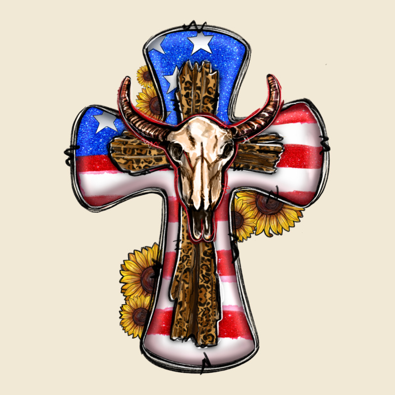 American Flag Cross Cow Skull Sunflowers Premium Tee by RanaPortraitStore | Teevron