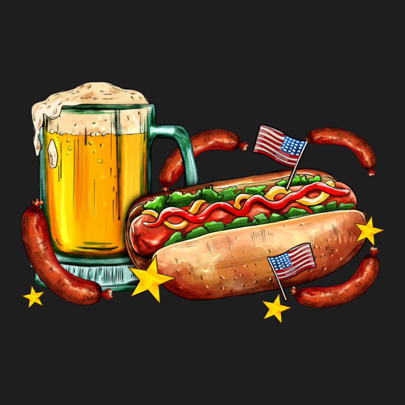 Hot Dog And Beer With Stars And Usa Flags Classic Tee by AdoDesignShop | Teevron