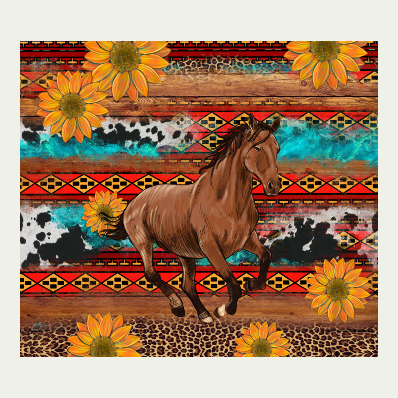 Western Horse And Sunflowers Cowhide Leopard With Aztec Urban Heavy Tee by Artiststas | Teevron