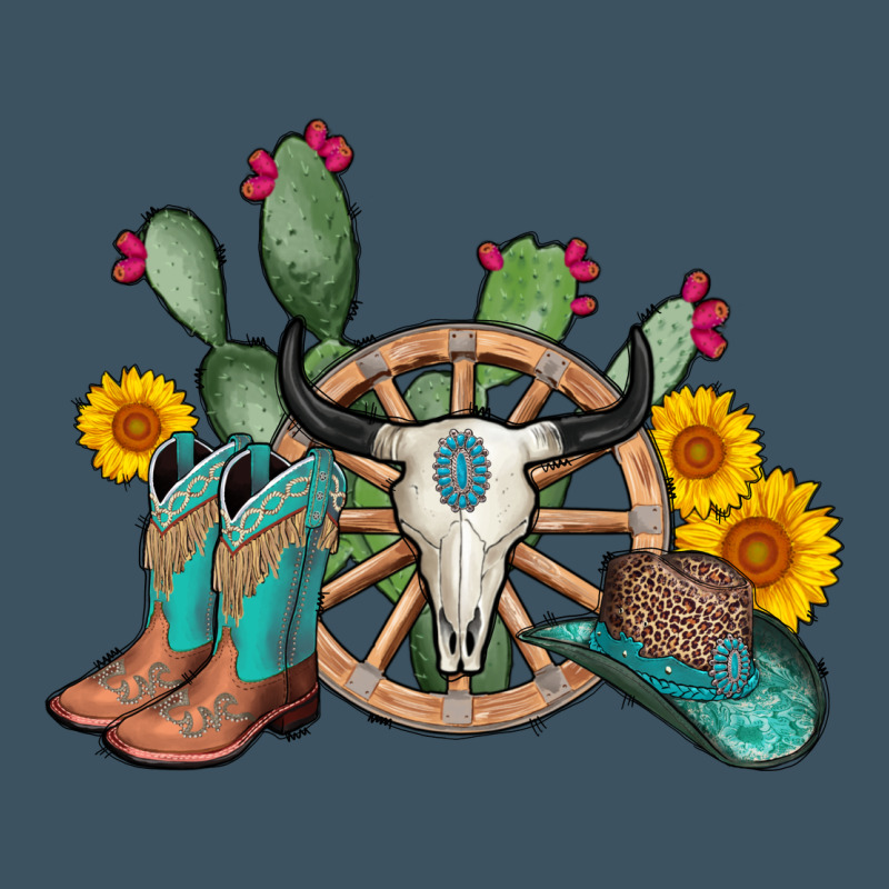 Wheel Bull Skull Western Cowboy Urban Heavy Tee by AdoDesignShop | Teevron