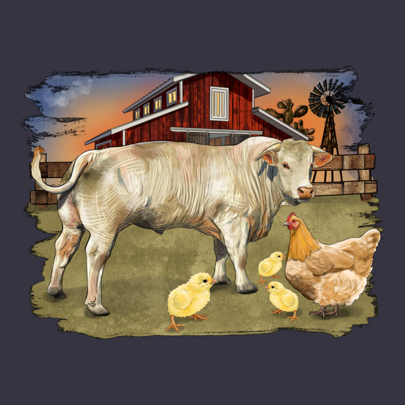 Charolaris Bull And Chicken In Barnyard Vintage Hoodie by RanaPortraitStore | Teevron