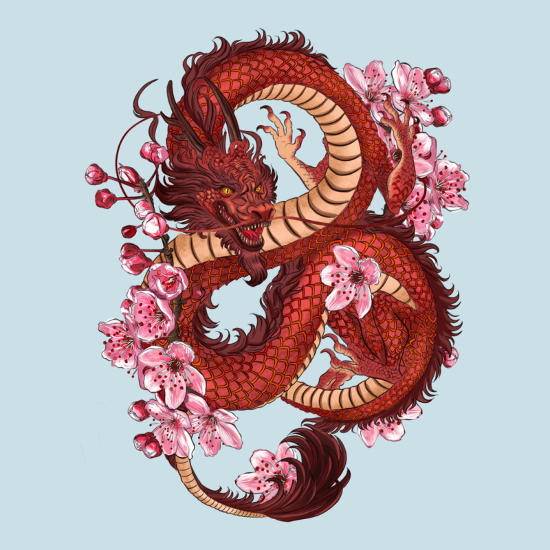 Red Dragon And Sakura Cherry Blossoms Ladies Tee by RanaPortraitStore | Teevron