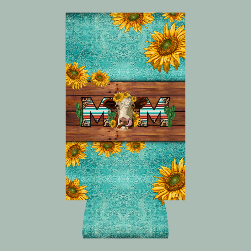 Mom Hereford Cattle Sunflowers On Tooled Leather Slim Can Cooler Classic Tee by BarkalooDesign | Teevron